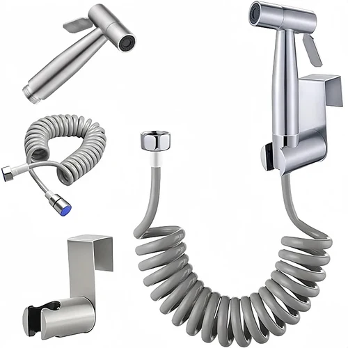 Imagen 2 del producto Kit de pulverizador de inodoro para bidé de mano, pistola rociadora de acero inoxidable con válvula de 3 vías, fuelle utilizado para higiene personal y baño de mascotas