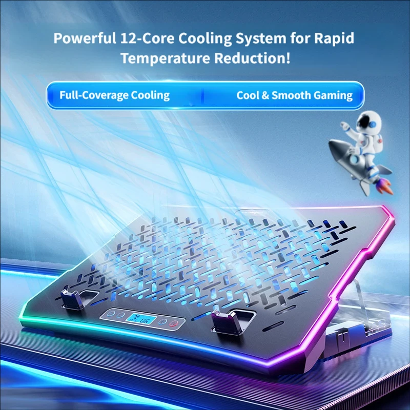 E-sports gaming notebook radiator fan metal panel height-adjustable RGB lighting effect silent 13inch-18inch cooling base bracke