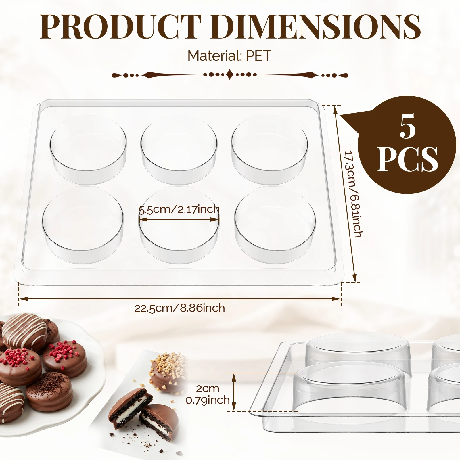 5/10Pcs Food Grade Chocolate Covered Mold Set PET Round Baking Molds Compatible with Oreo Cookies for Jelly Mini Cake Baking