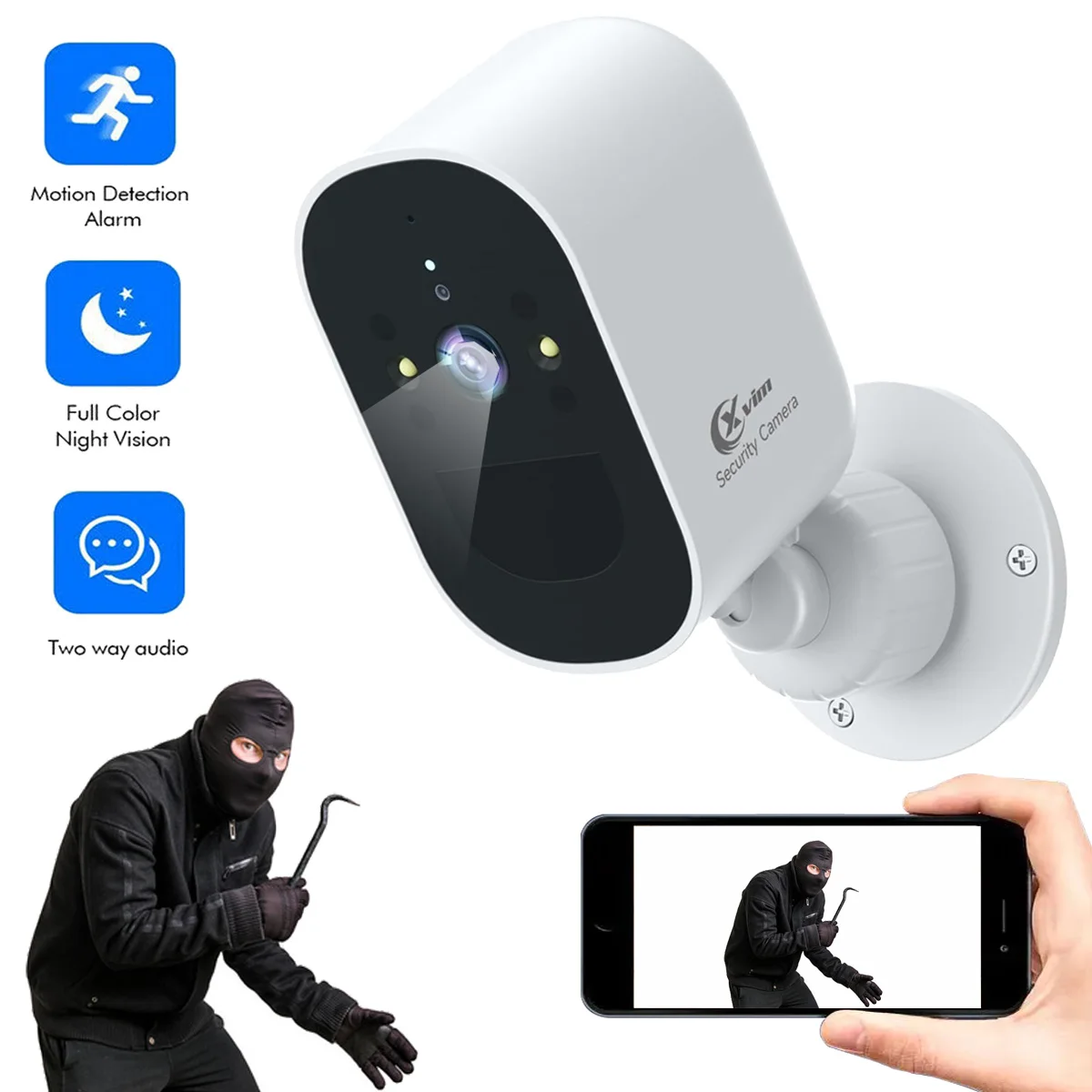 

XVIM Security Cameras Wireless Outdoor 3MP Battery Powered WiFi Security Camera, 2-Way Audio, Waterproof,Colorful Night Vision