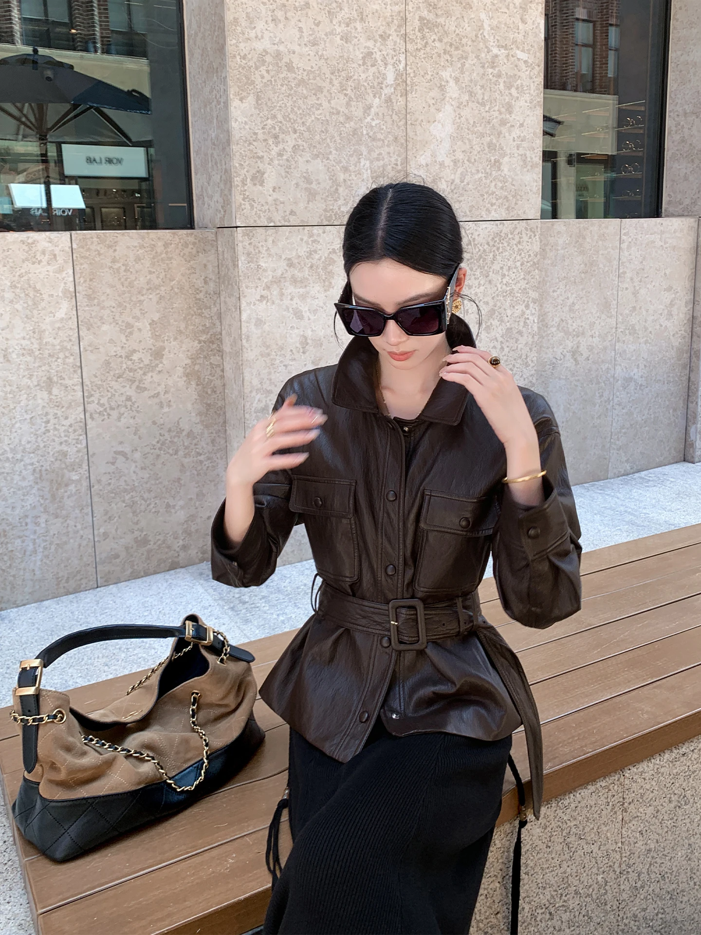 Binguo ヴィンテージブラウンベルト付き PU レザージャケット女性の春秋ショートレザーコートスリムフィット通勤スタイル長袖