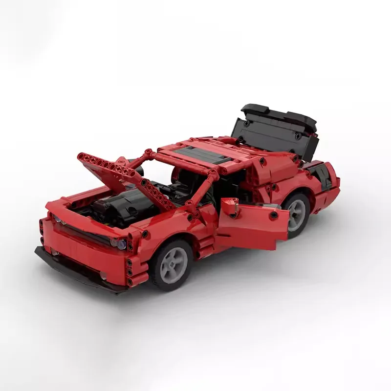 รถ Serie Dodge Challenger รถสีแดงรุ่นใช้งานร่วมกับรถขนาดใหญ่ Building Blocks อิฐ DIY ของเล่นสําหรับชายหญิง XMAS ของขวัญ