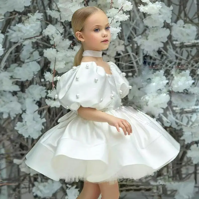 

New Children's Elegant Dress Princess Dress White Pongsa Girl Model Fashion Evening Dress 80-160CM