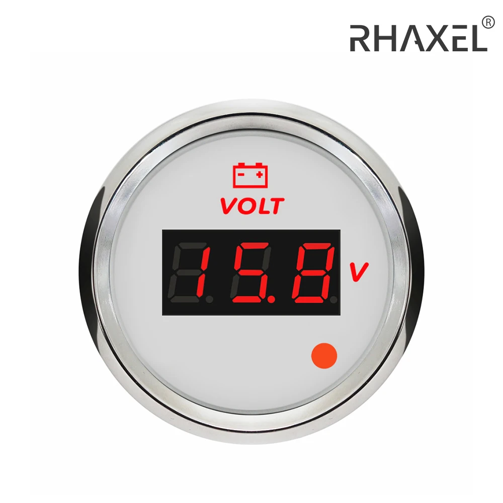 RHAXEL 2inch Voltmeter Volt Gauge 8-16V 16-32V 8-32V with Alarm for Motorcycle VAN Racing with 8 Colors Backlight