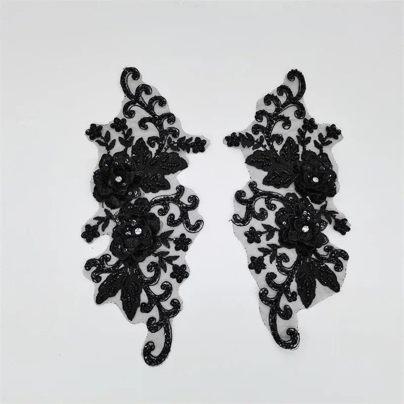 10Pcs Clothing Applique for Bridal Wear Couture Embroidery Patch Embroidered Lace Flower Patch with Sequins view 2