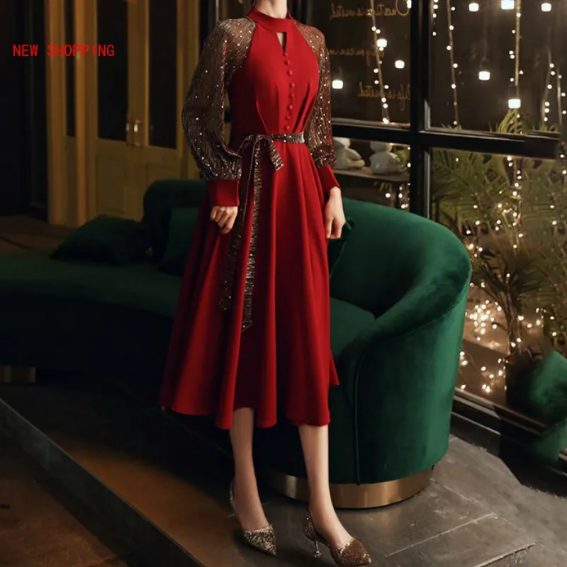 

Sexy Autumn Xmas Party Dresses Red Dresses Women Christmas O Neck Black Mini Dress Party Elegant Tassel Dress Women Club Wear