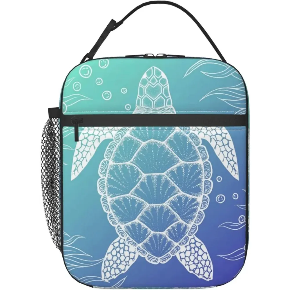 Blue Sea Turtle Print Thermal Lunch Box Insulated Lunch Bag Reusable Portable Tote Cooler Bag for Office Work School Picnic