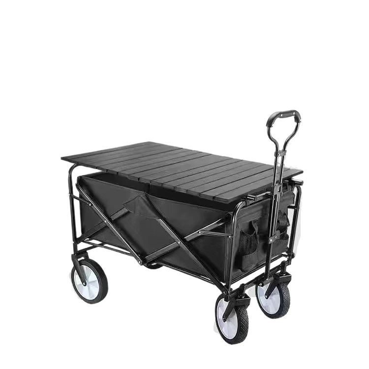 100L Heavy Duty Collapsible Foldable Wagon, Off-road Wheels with Tabletop, Portable Outdoor Trolley for Camping Beach Garden Uti