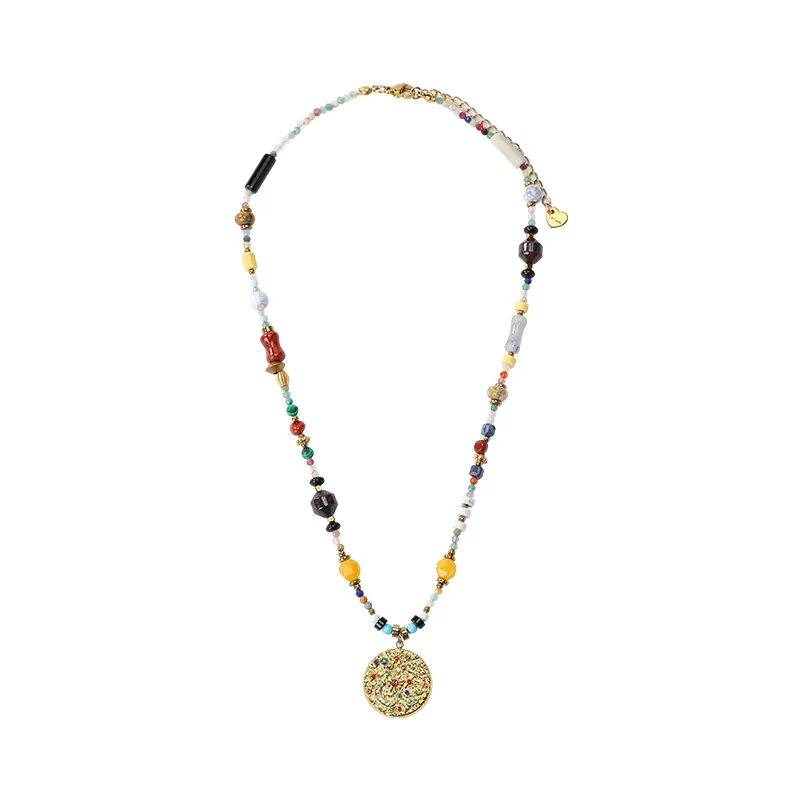 ELFSACK 2025 Autumn New Arrival Retro Colored Stone Embellishment Necklace For Woman