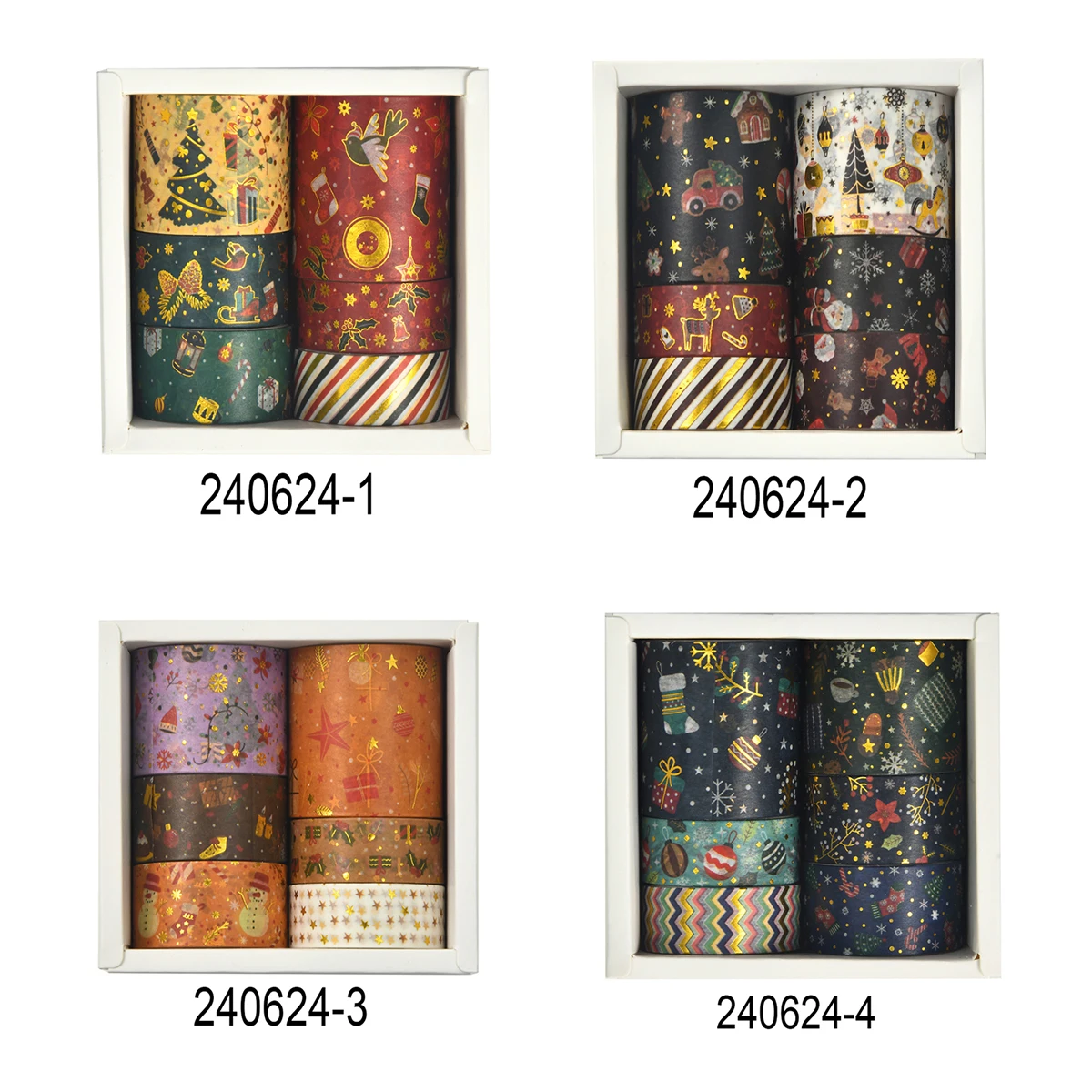 6 rolls of Christmas-themed washi tape, suitable for decorating planners, photo frames, and gift boxes, exquisite holiday gifts