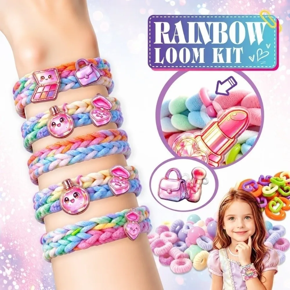 Handmade Rainbow Loom Kit Colorful Beads DIY Bracelet Making Kit Funny Easy To Use Bracelets String Maker Kit for Beginners