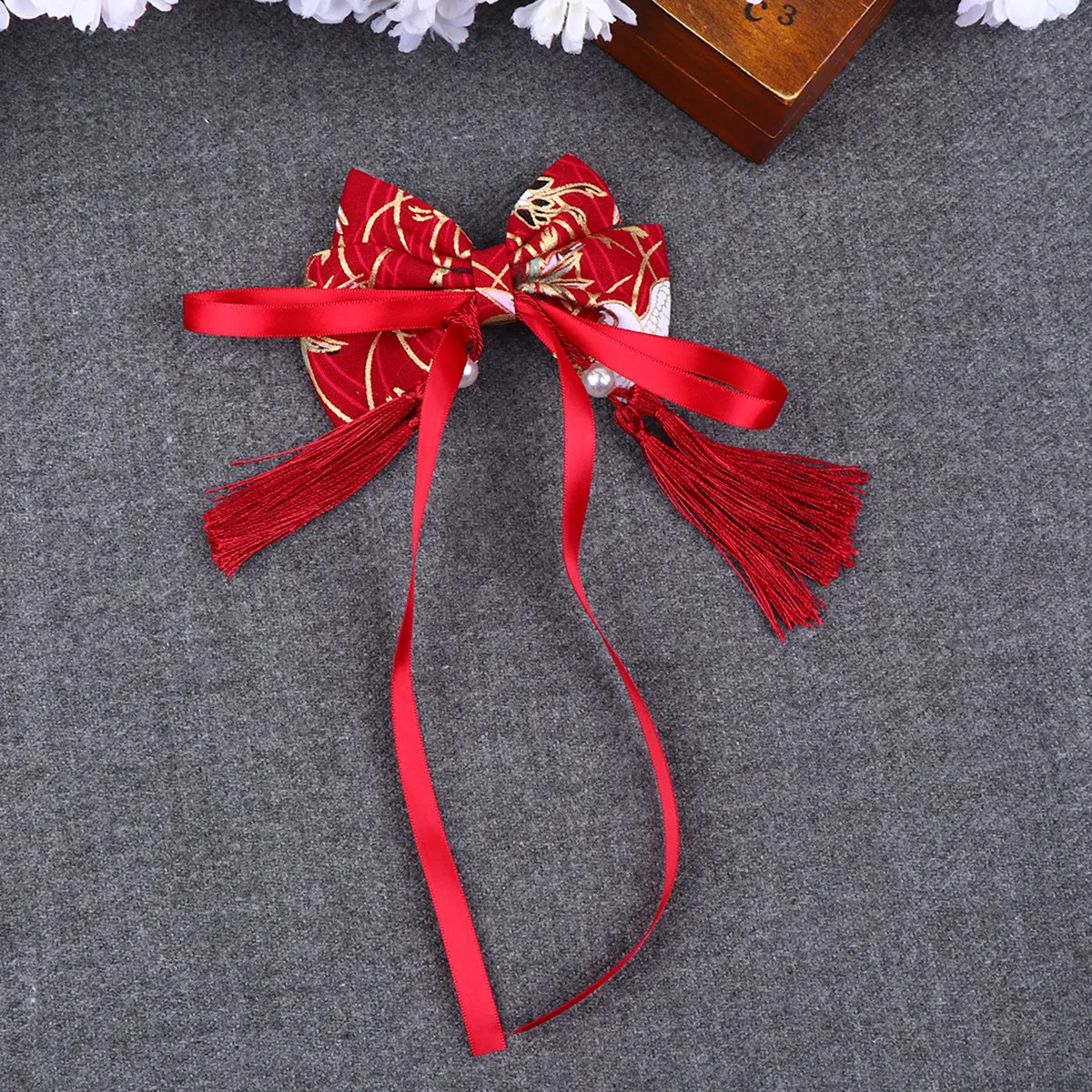 

1Pcs Chinese New Year Bowknot Hair Clip Premium Cloth Material Red Gold Festive Color Ancient Style Headdress for Girls Holiday