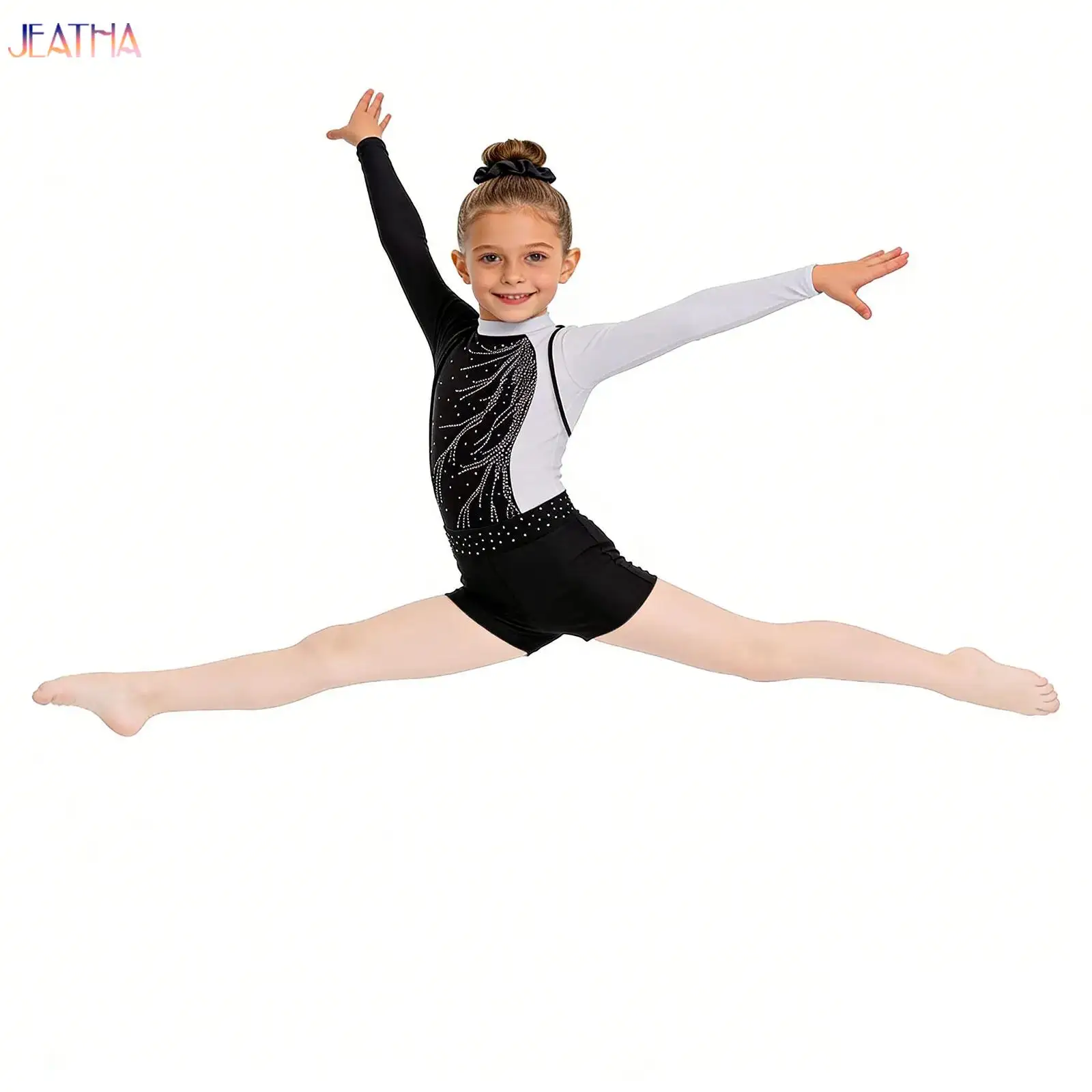 

Gymnastics Jumpsuit Set for Girls Dancewear Kids Long Sleeve Gymnastic Leotards+Shorts+Hairband+Bag Child Ballet Dance Outfits