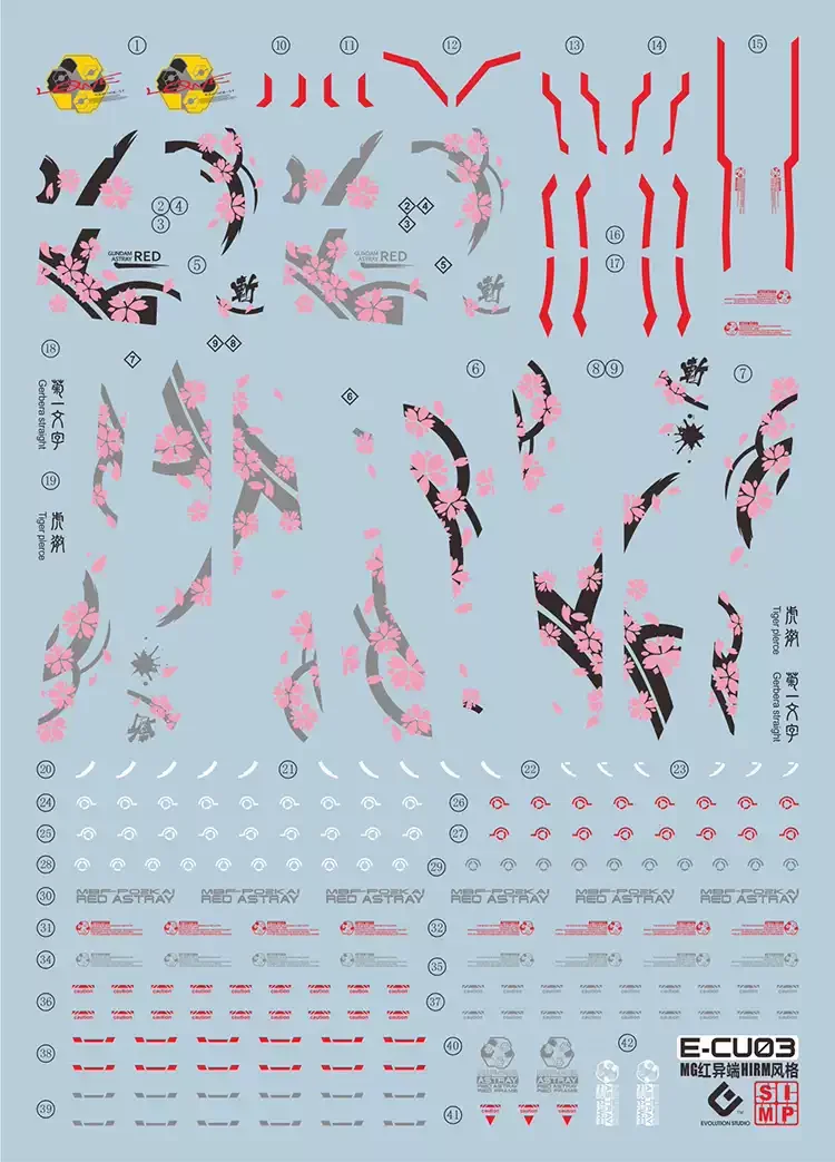 EVO E-CU03 Fluorescent Water Slide Decals For 1/100 MG HIRM Astray Red Frame Sakura DIY Model Upgrade Accessories