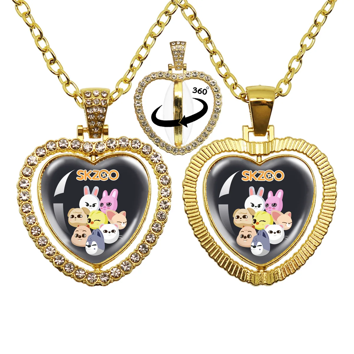 

Hot Kpop Straykids Celebrity Merchandise Time Gem Heart Rhinestone Necklace SKZOO Double-sided Rotating Birthday Gift Fan Gift