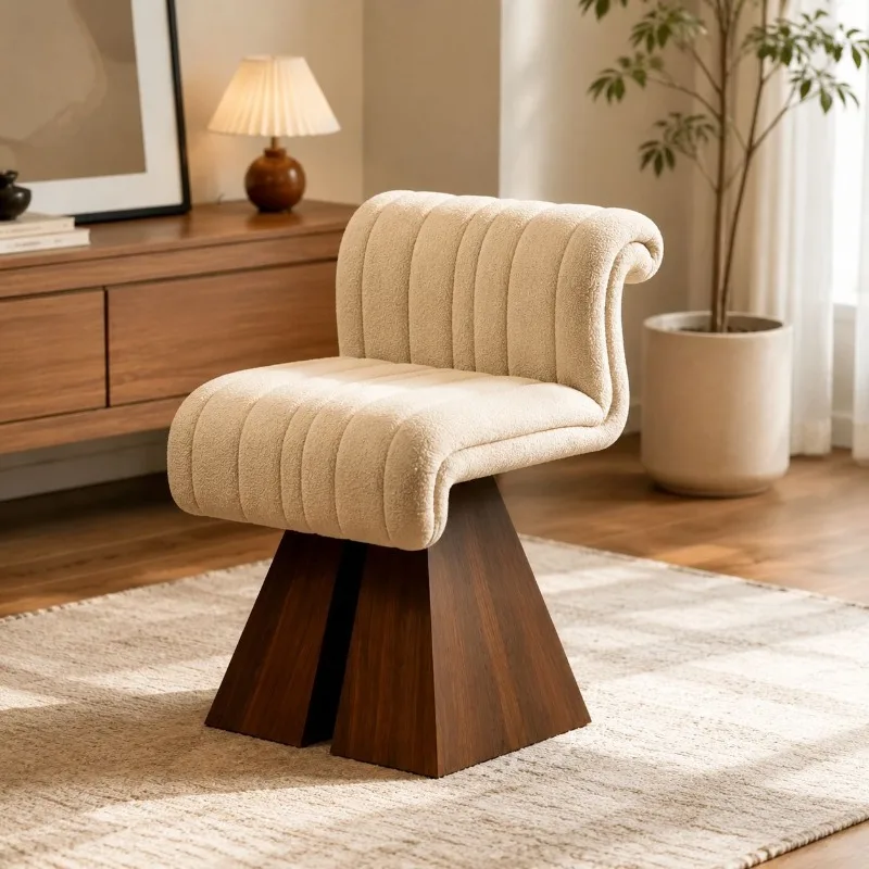 Dressing stool Modern minimalist rotating wooden base Bedroom flannel dressing chair