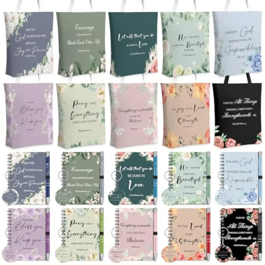 

10 Sets Christian Gifts Bulk Include Christian Tote Bags Scripture Notebooks Bible Verse Pens Keychains Inspirational Religious