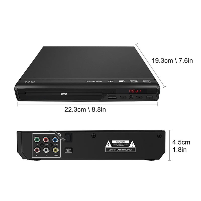 DVD Player for TV, All Region Free DVD CD Discs Player AV Output Built-in PAL NTSC USB Input Remote Control