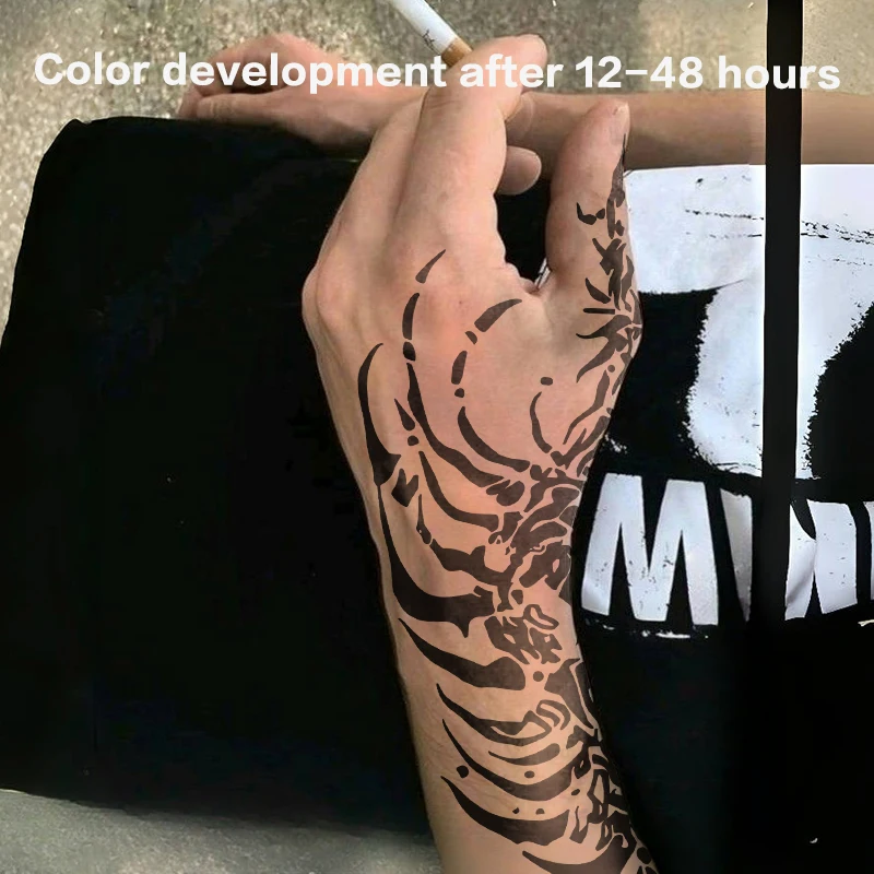 Temporary Tattoos Fake Tatto Half Arm Belly Waterproof Dark Goth Skeleton Herbal Juice Tattoo Sticker Sexy Hotwife Trend Gift