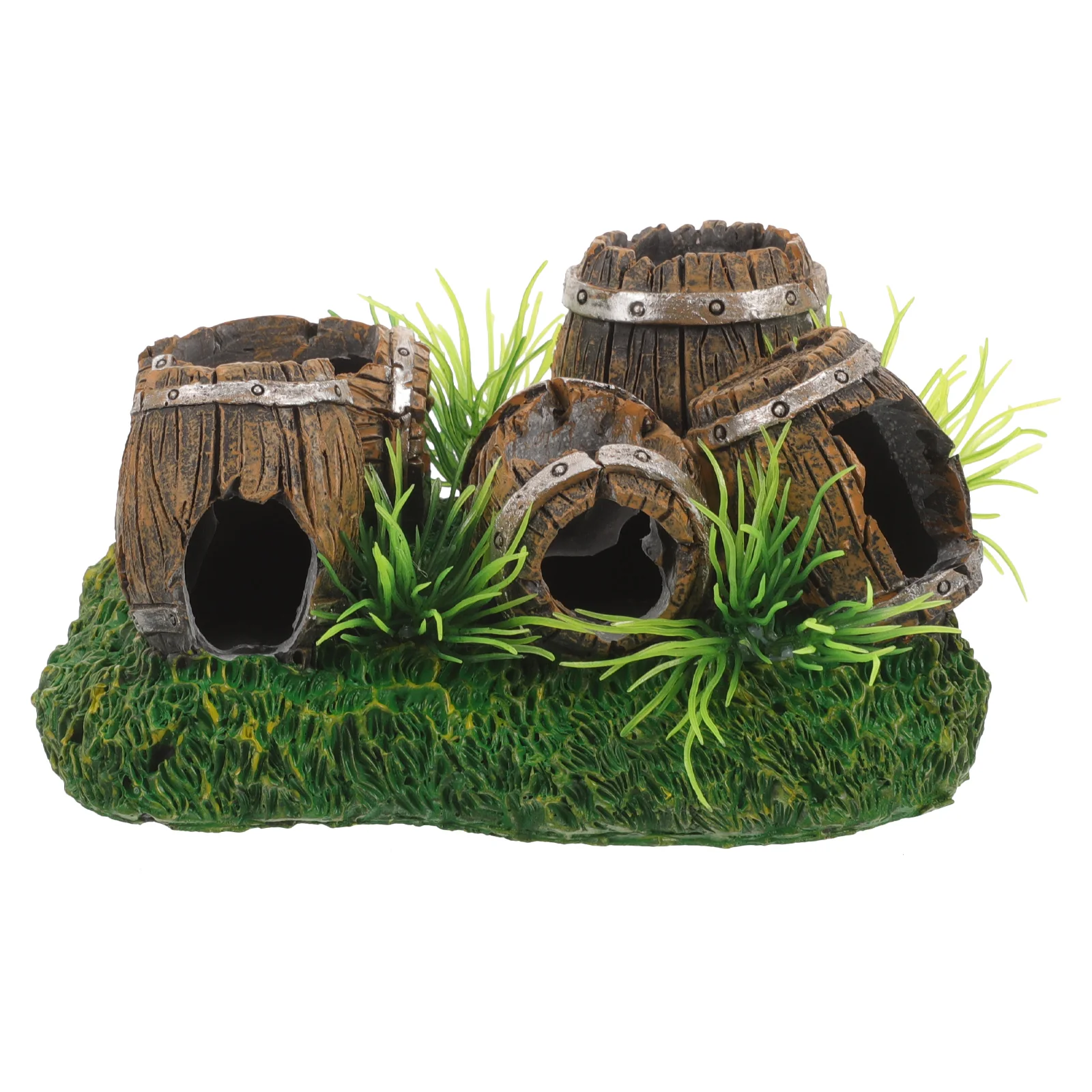 Fish Tank Barrel Ornaments Cave Adorn Wooden Aquarium Resin Decor Breeding