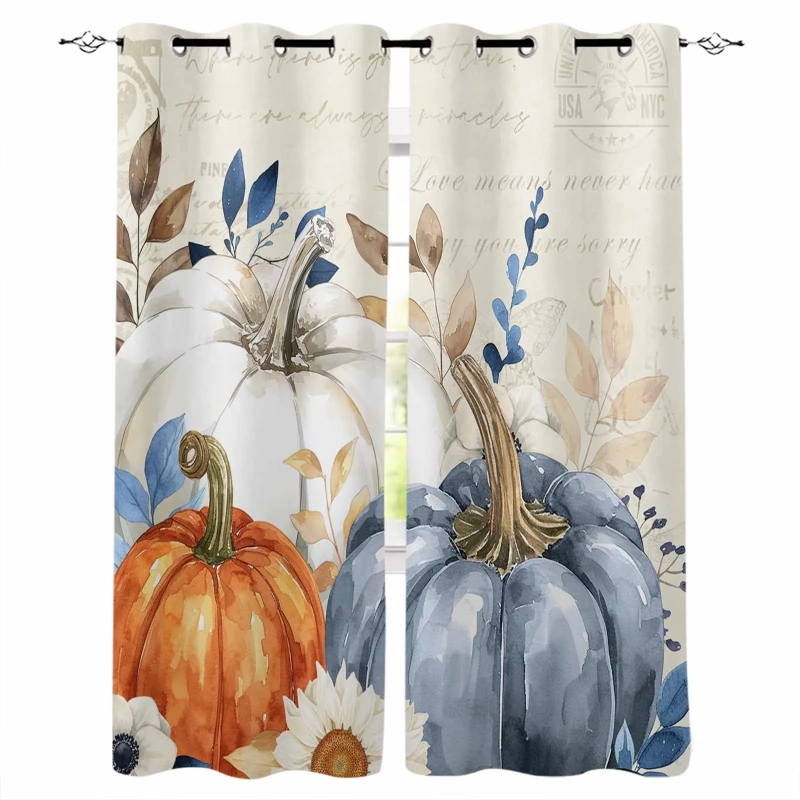 

Thanksgiving Autumn Leaf Pumpkin Blackout Curtains For Living Room Bedroom Window Treatment Blinds Drapes