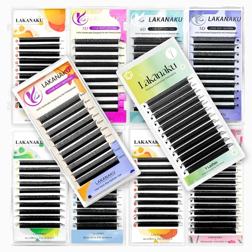 LAKANAKU Cilios YY forma 3D 4D 5D 6D 8D W pestañas de flores volumen Individual fino extensiones de pestañas suaves ventiladores prefabricados