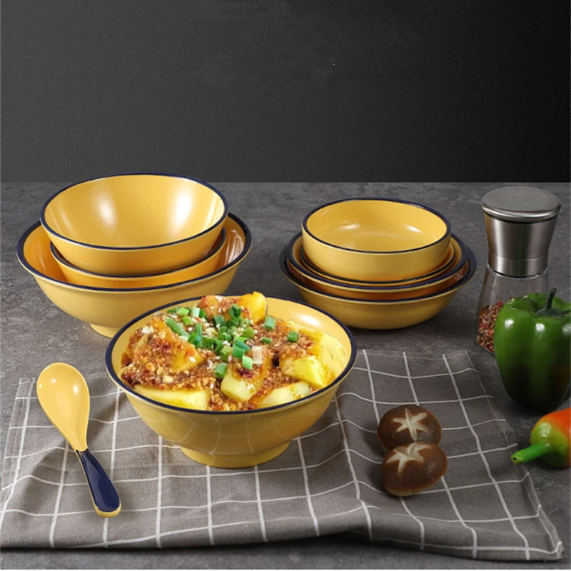 Melamine Imitation Enamel Rice Bowl Nostalgic Thickened Noodle Bowl Anti-scalding Hot Pot Side Dish Bowl Kitchen Tableware