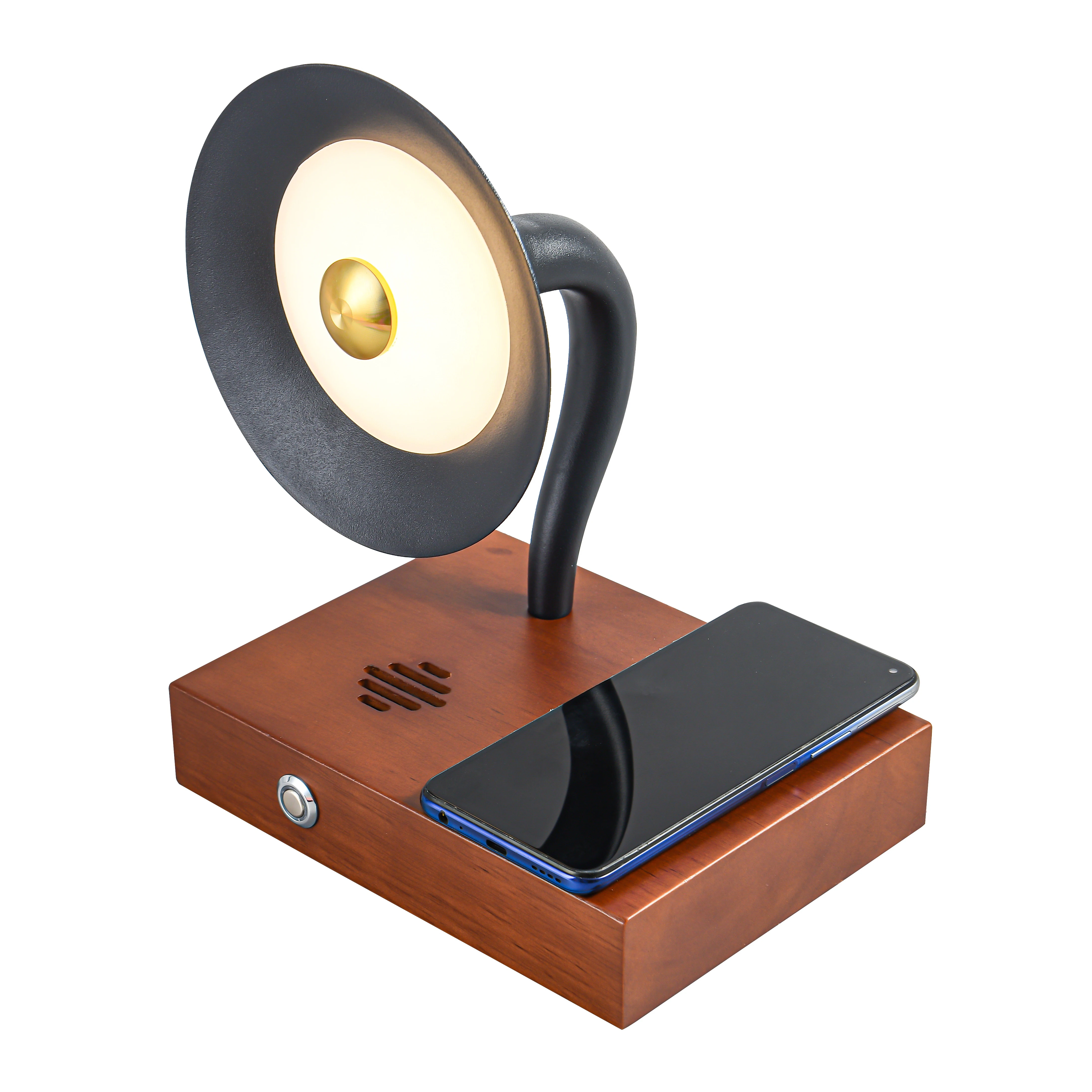 Wooden gramophone design LED table  with BT speaker wireless charger
