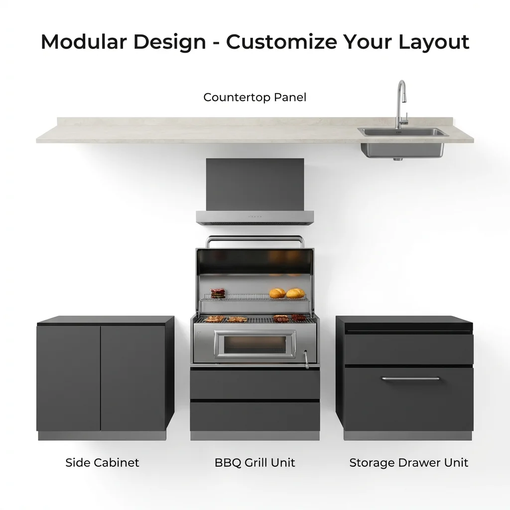 304 Stainless Steel Modular Outdoor Kitchen Set BBQ Grill Station Cabinet Island with Sink Drawer Weatherproof