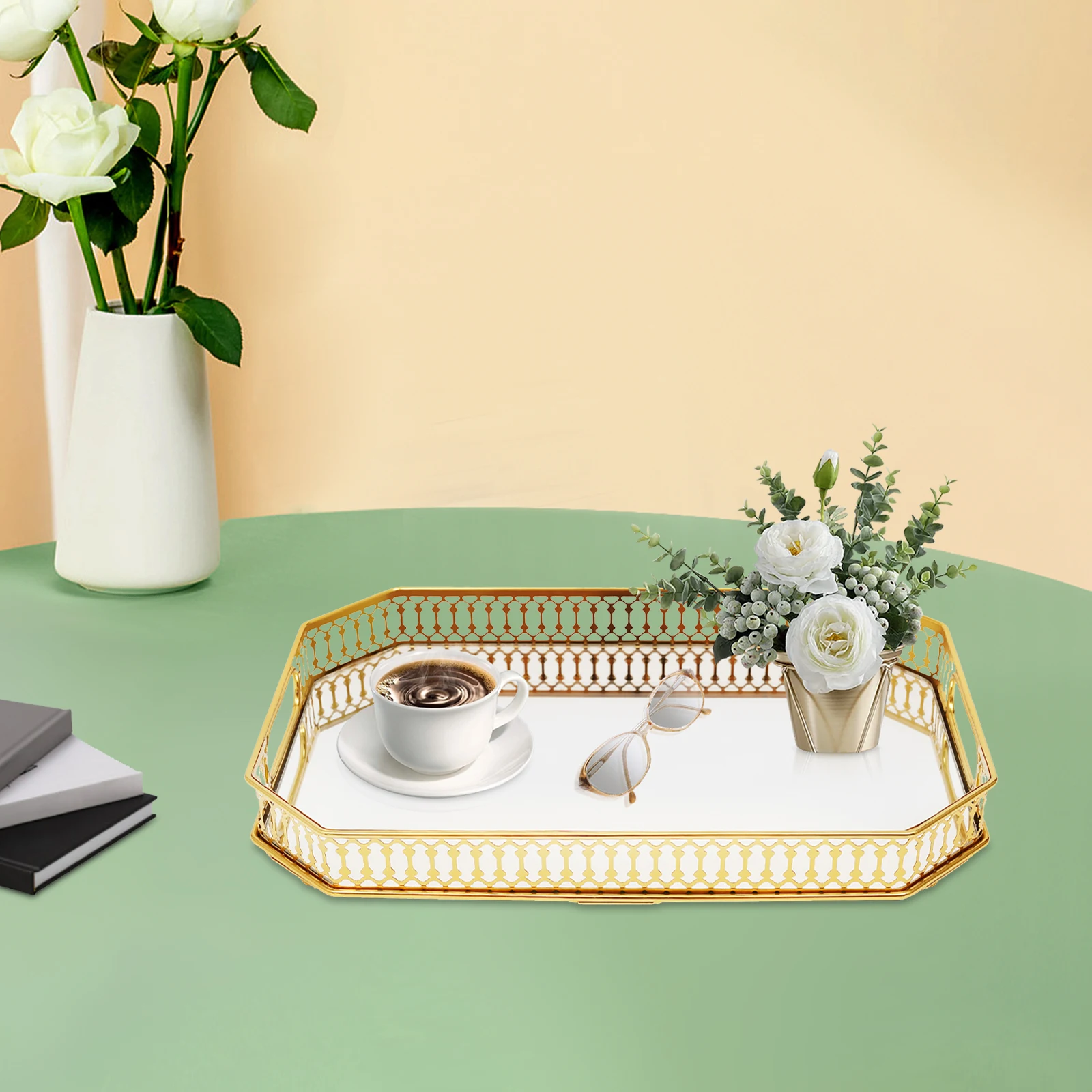 

Золотая винтажная стеклянная шкатулка, органайзер для ювелирных изделий, косметики, декоративный планшет для комода, ванной комнаты, спальни, домашний декор