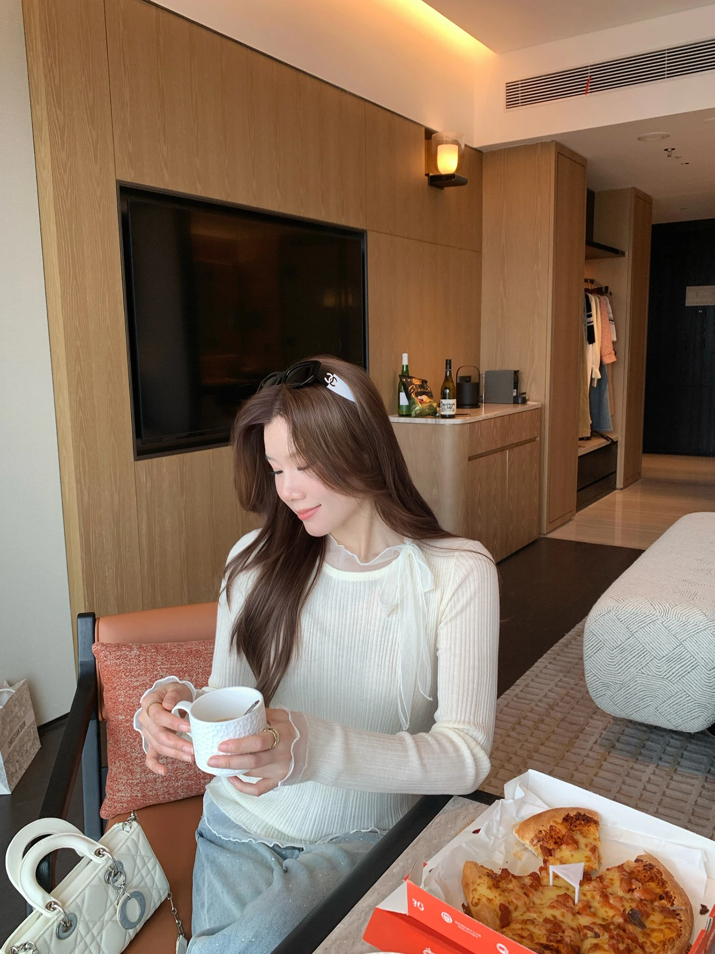 

Korean Sle Lace Trim Knitted Sweater Belted Striped New Arrival 30 Women's Loose Fit Long Sve Thin Polyester Blend