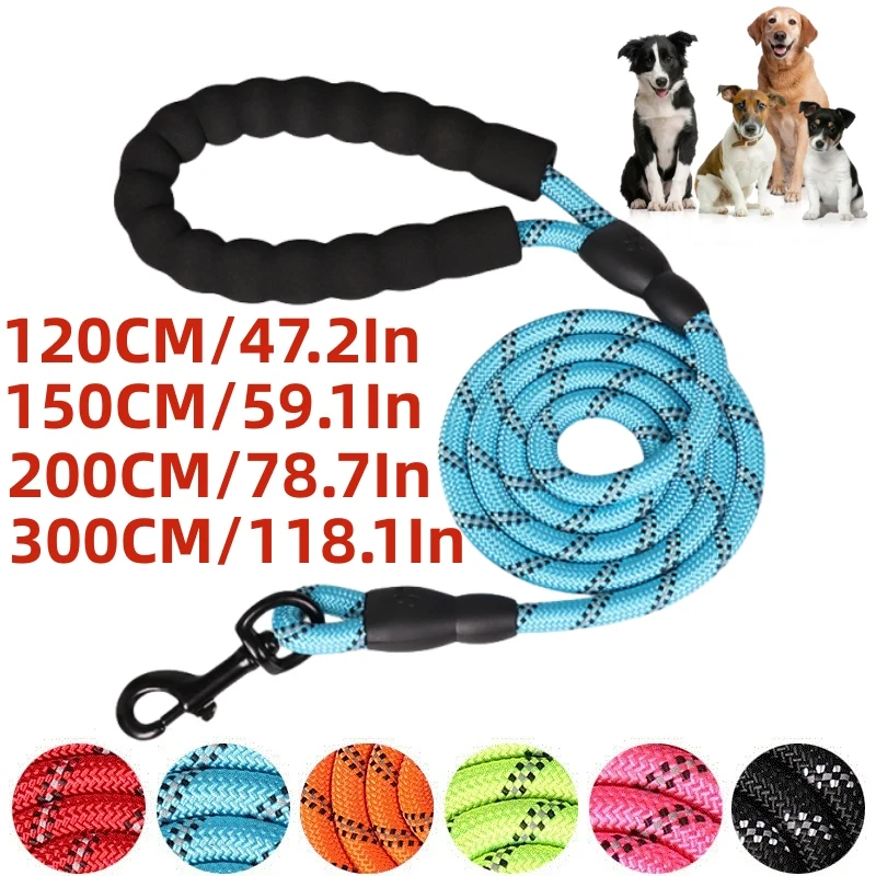 Dog Training Traction Rope 120/150/200/300CM Strong Leather Soft Handle Dog Leather Outdoor Pet Training Rope for Large Dogs