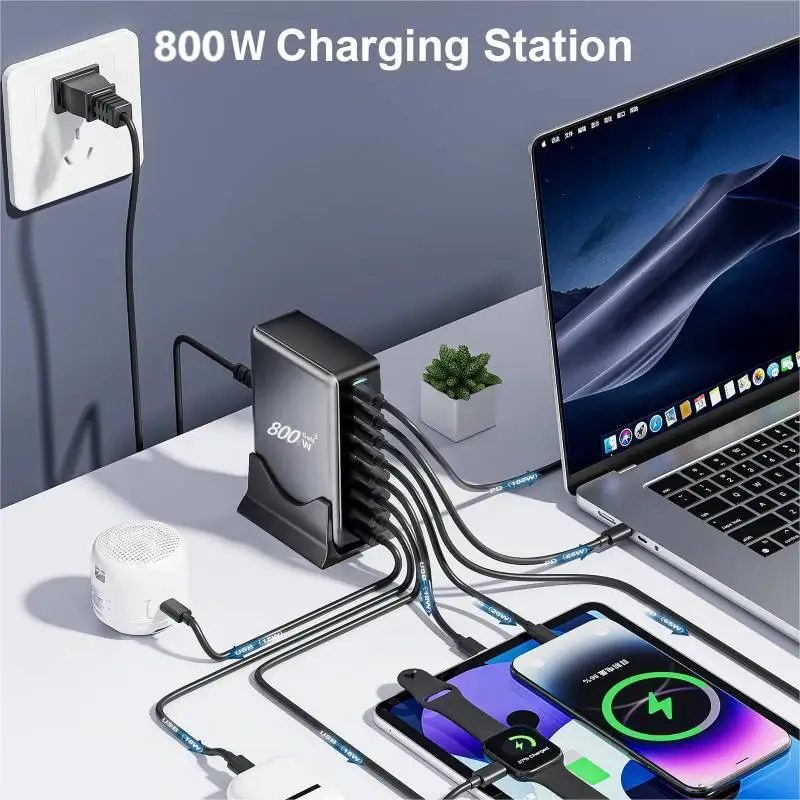 800W GaN Ladegerät 10-Port USB C PD3.1 Schnellladestation für iPhone 16/15 Samsung MacBook – Detail 3