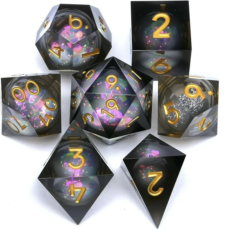 

Seven resin quicksand dice liquid core DND Dragon and Dungeon TRPG board game dice suit running team Cthulhu