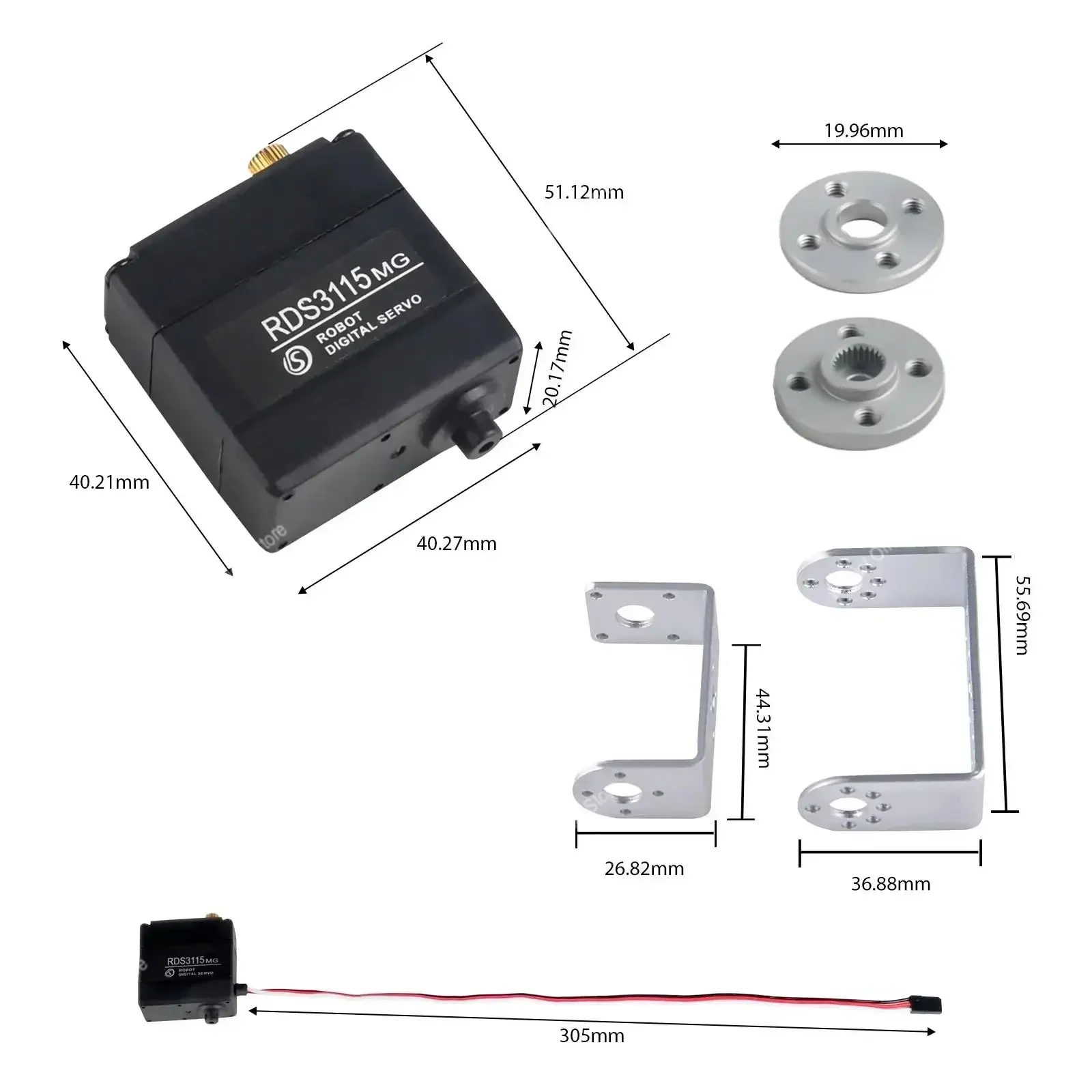 RDS3115MG Robô Digital RC Servo 180/270 °   15kg eixo duplo servo motor engrenagem de metal para modelo rc carro barco avião braço robótico