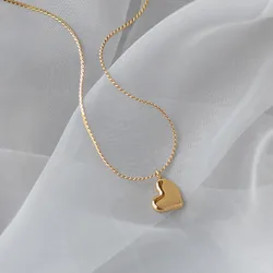 ANENJERY L316 Stainless Steel Small Heart Pendant Necklace Ladies Simple All-Match Clavicle Chain Accessories Gift