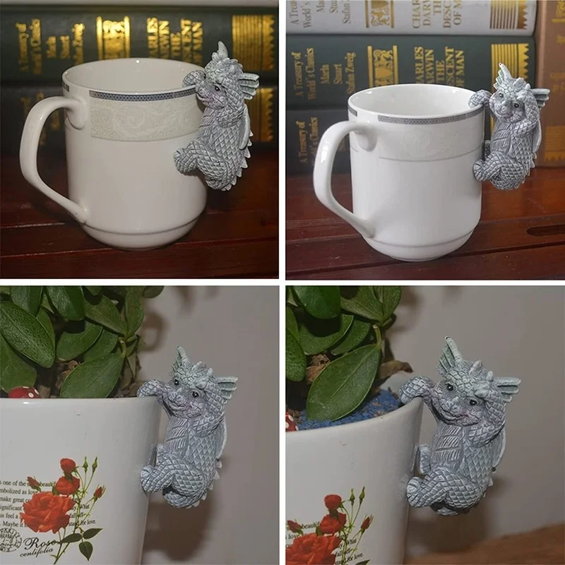 1PC Resin Dinosaurs Figurines Hanging Cup Model Dragon Accessories Weatherproof Flower Pot Decoration for Home Office