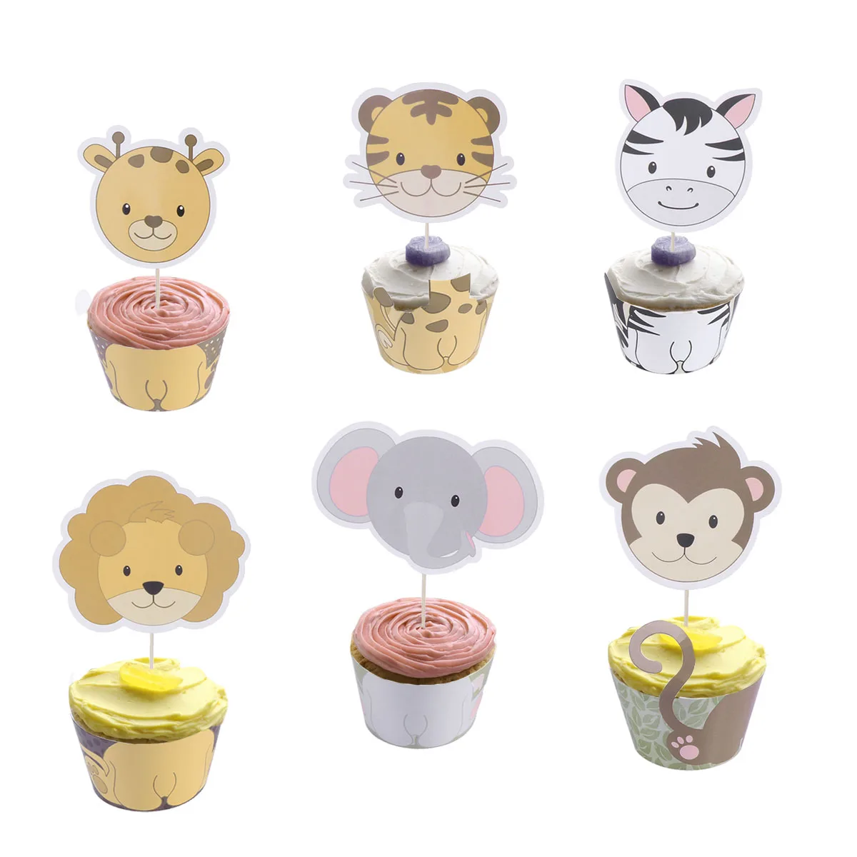 

12 Pcs Cake Toppers Cupcake Wrappers DIY Picks Birthday Party Decorations Jungle Theme Supplies Cake Decorations