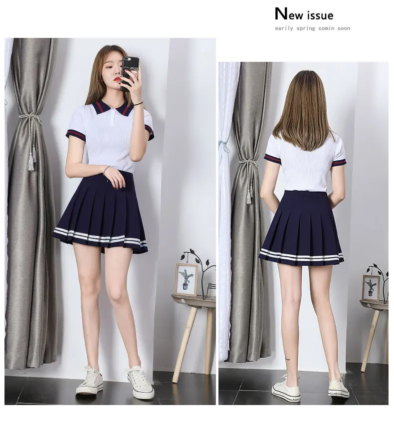 High Waist Women's Skirts Striped Pleated Elastic Waist Female Sweet Mini Dance Plaid Skirt Y2k Korean England Style