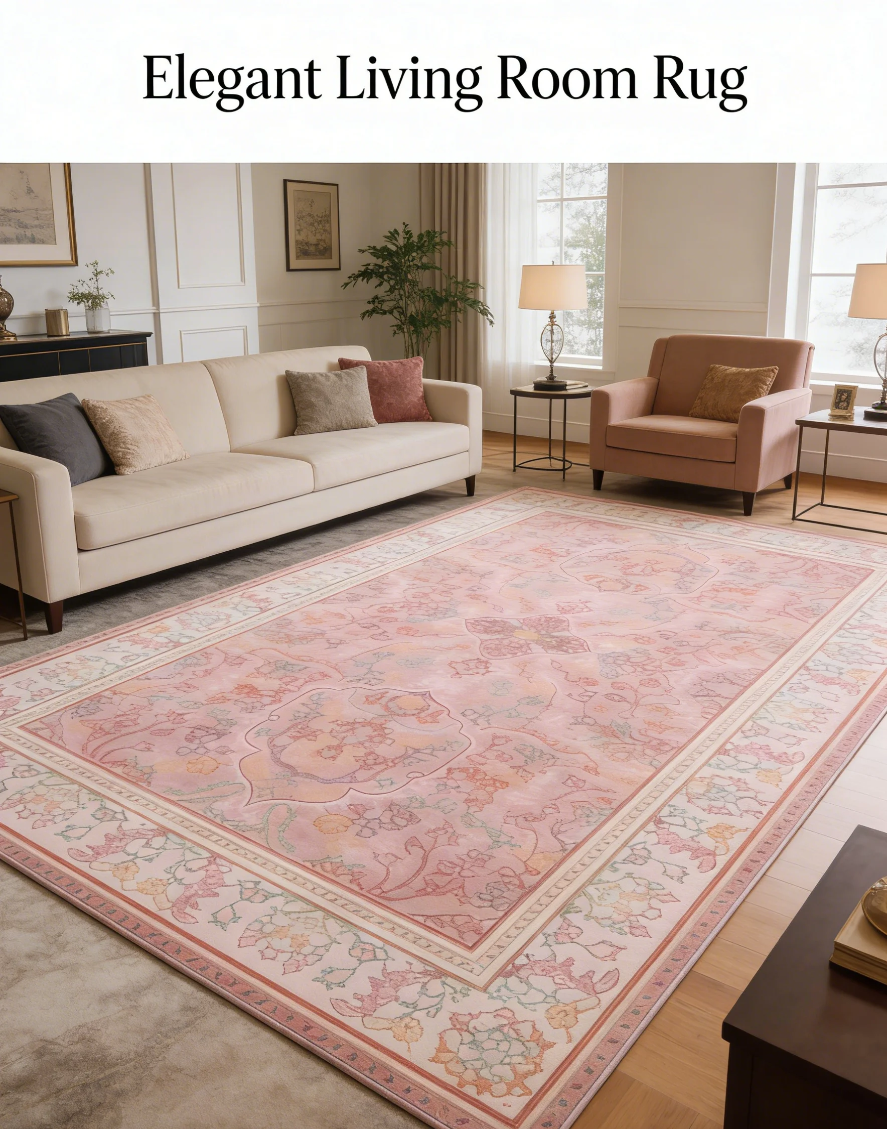 Pink Luxury Velvet Carpet Persian Style Bedroom Sunroom Rug Vintage Large Area Rug for Bed Sunroom Decor High-End Floor Mat