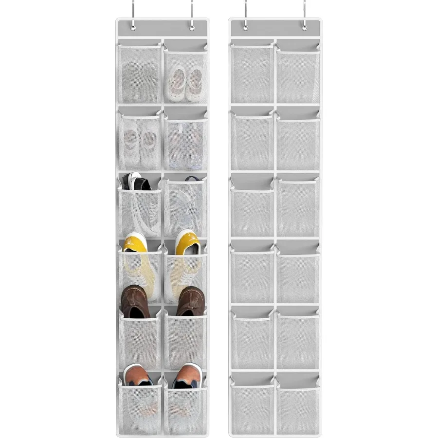 

24 Pockets 2PK 12 Large Pockets Over Door Hanging Shoe Organizer Grey