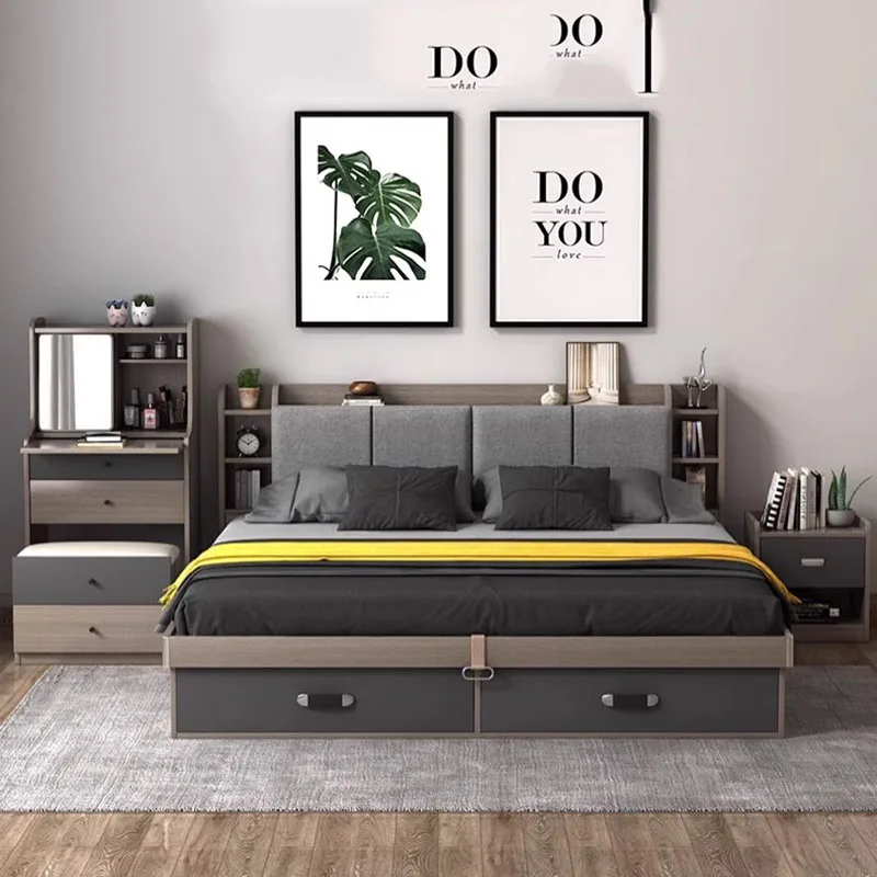 

Storage Modern Double Bed Bedroom Unique Lounge Multifunctional Double Bed Queen Size Boys Camas De Dormitorio Home Furniture