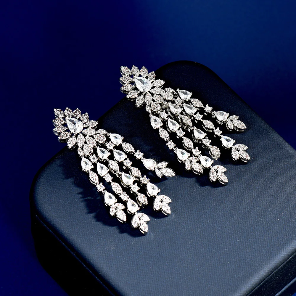 HIBRIDE Pendant tassel African bridal earrings cubic zirconia hundred with decorative wedding ladies jewellery accessories E03