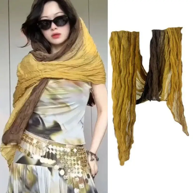 

Twist Scarf Wrinkle Gradient Hijab Scarf Spring Autumn Scarf Cotton Hemp Tie-dye Gradient Shawl Retro Female Long Fold Scarf