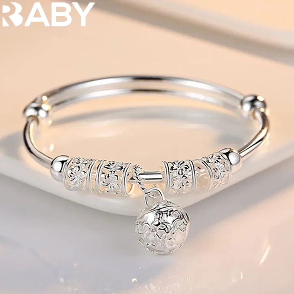 

Fine 925 Sterling Silver hollow Bells ball bangles adjustable Bracelets for Women Fashion Holiday gifts Party wedding Jewelry