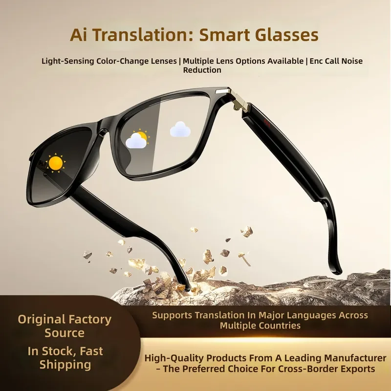 AI Translation Smart Glasses Wireless Bluetooth Music Sunglasses Light Color Changing Voice Assistant Eyewear for Men Women
