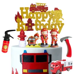 Fire Truck Happy Birthday Cake Topper Construction Vehicles Cake Decor Truck Cake Toppers Fireman Theme Birthday Party Suppliers