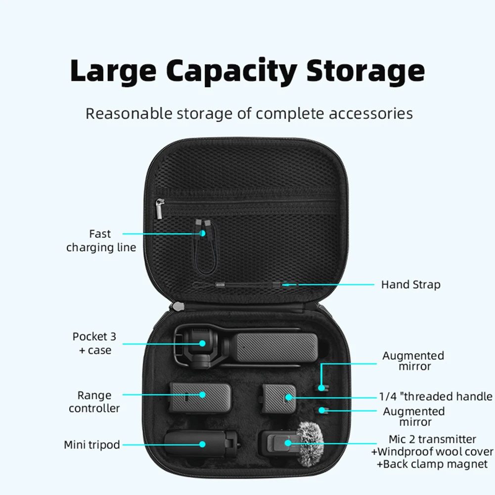 Hard Carrying Case Anti Scratch Portable Storage Bag PU with Mesh Pocket Protective Hard Case Carrying Box for DJI OSMO Pocket 3