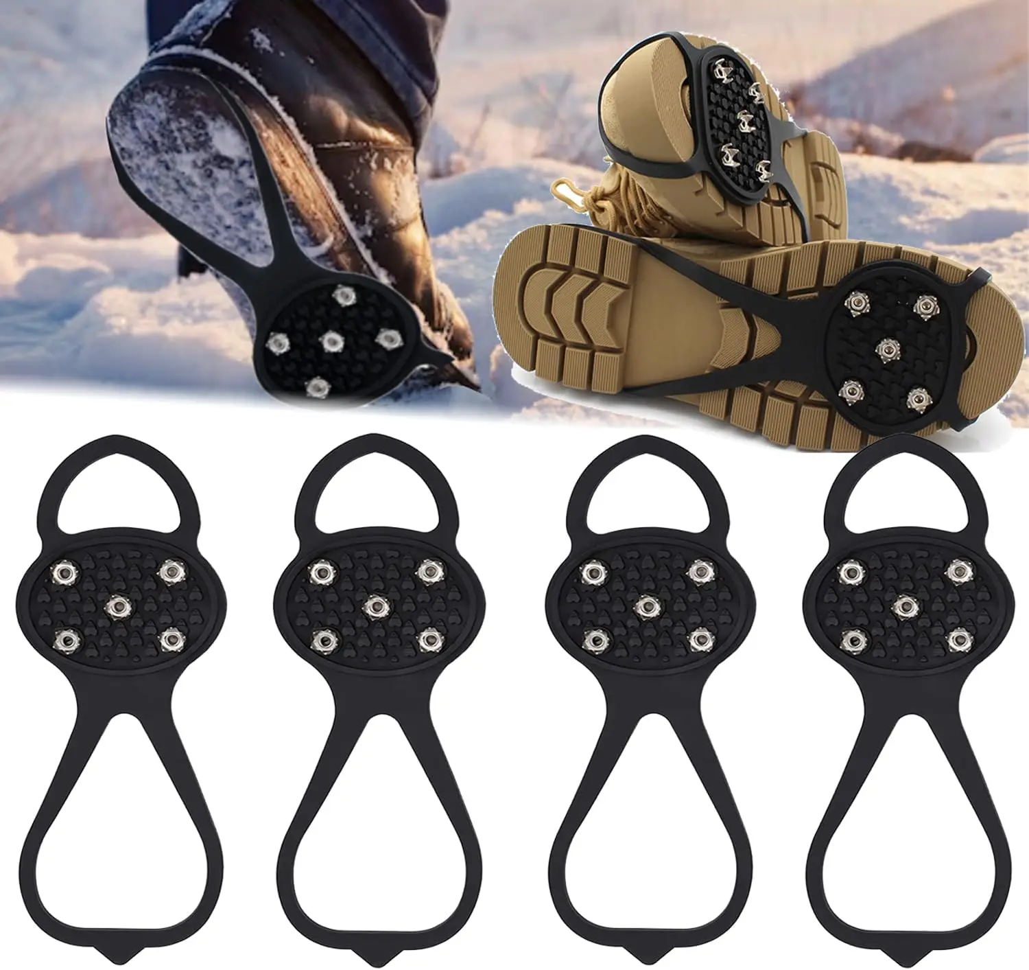 1 Pair 5 Studs Anti-Skid Ice Snow Camping Walking Shoes Winter Safety Boots Universal Professional Climbing Crampons