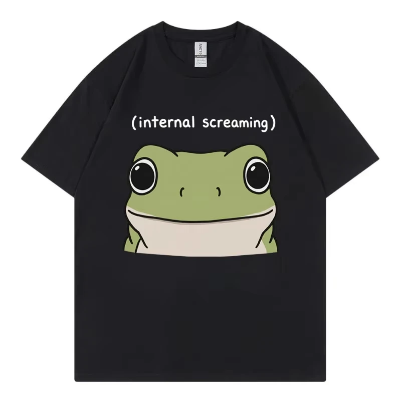 Internal Screaming Funny Frog Meme T Shirt High Quality Cotton Oversized T-shirts Men Women Fashion Casual Short Sleeve T-shirt